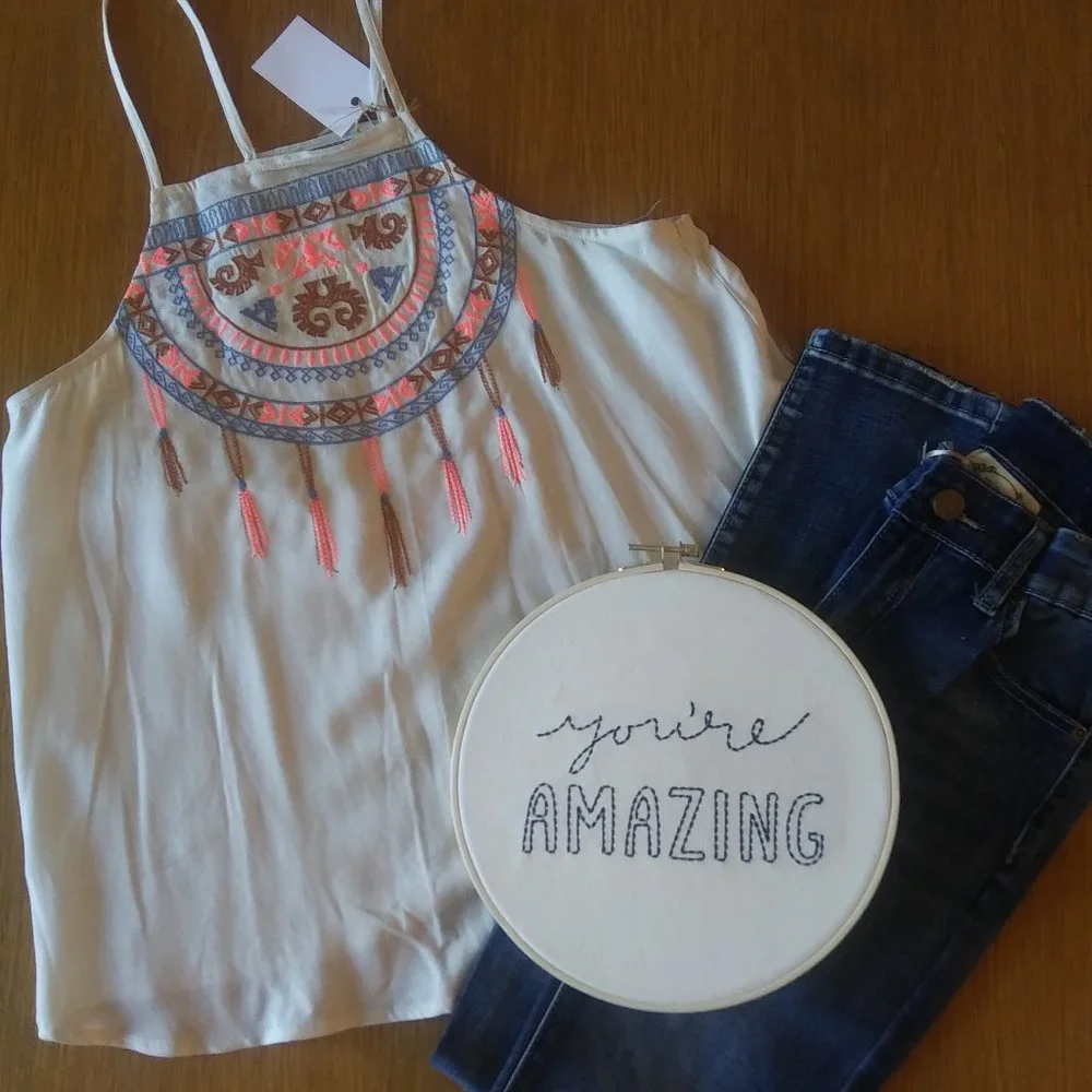 Flying Tomato | Embroidered Dreamcatcher on Cream Cami | S | New